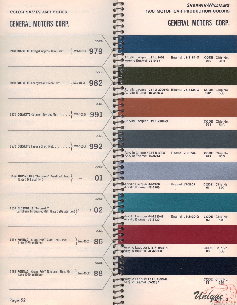 1970 General Motors Paint Charts Williams 7